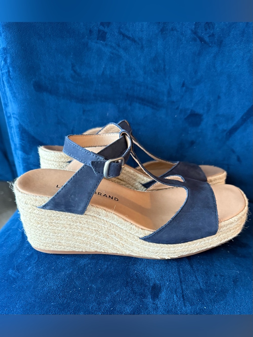 Lucky Brand Navy Suede Espadrille Wedge Sandals